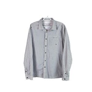 Marc Ecko Cut & Sew Button Up Shirt Mens L White Blue Striped Long Sleeve Cotton